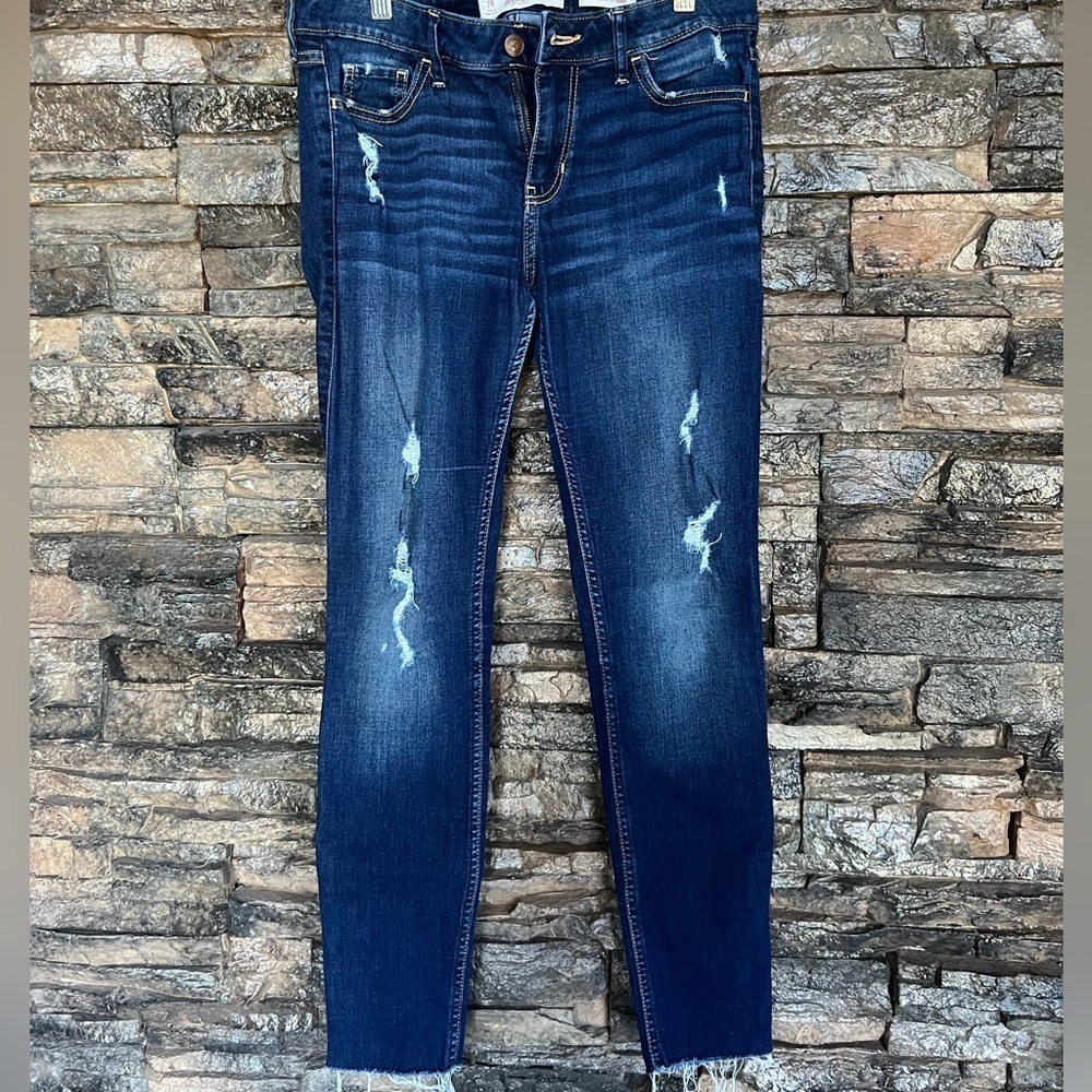 Hollister Blue Skinny Jeans with Distressed Details